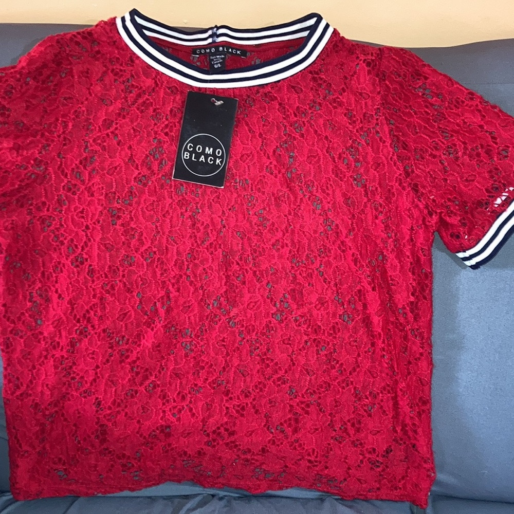 Como Black Red Lace Top - Size L